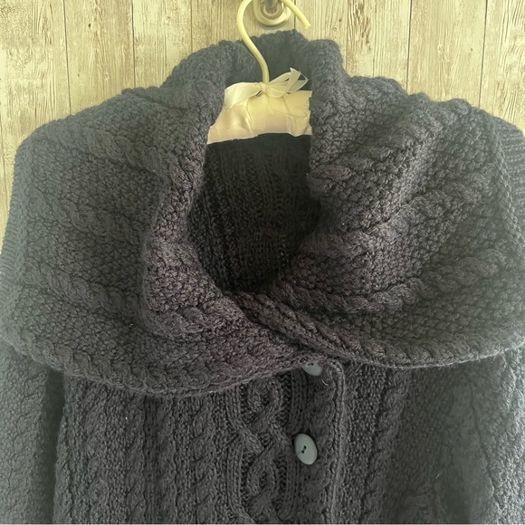 Saol Aran Irish Knit Cardigan Wool Blend Coatigan Fisherman Navy XL - Picture 6 of 11